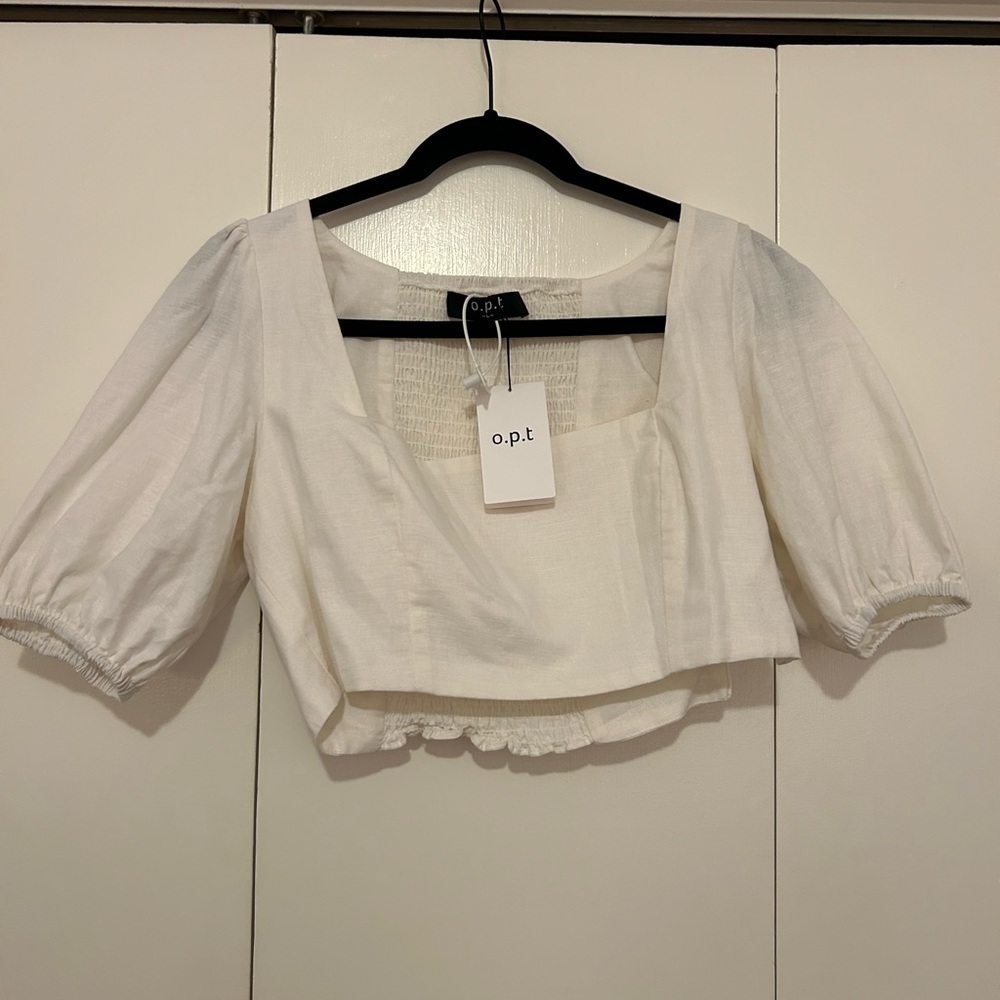 Linen Crop Top and High-Waisted Shirt Set OPT